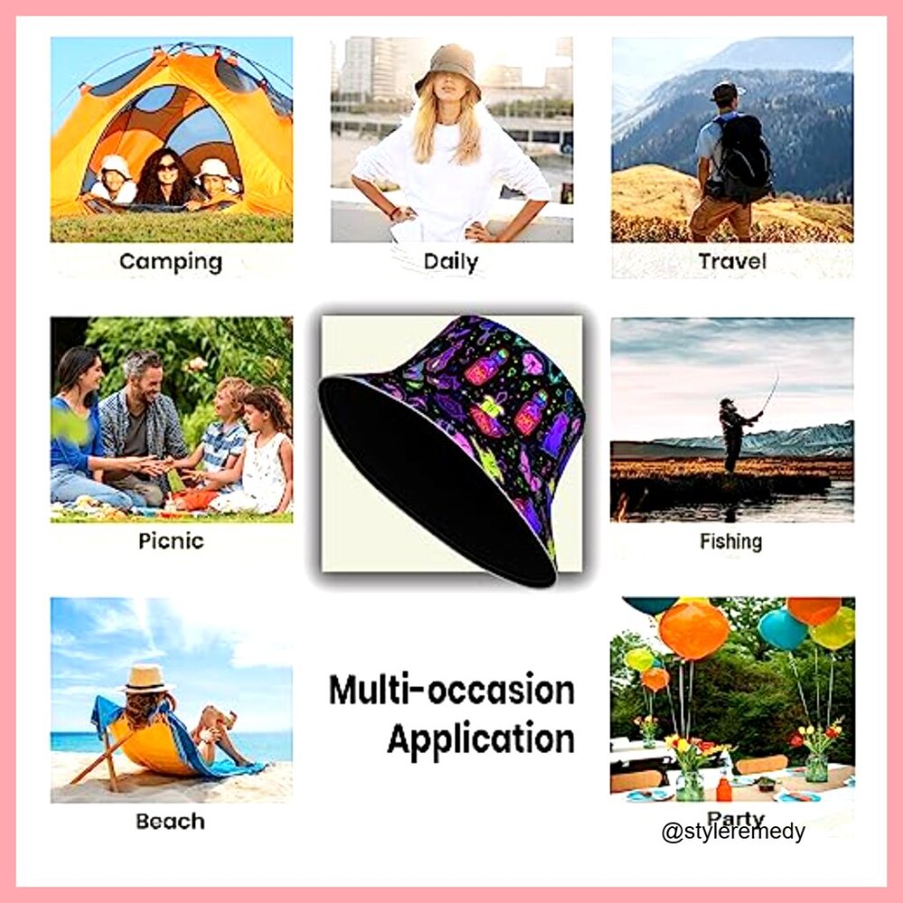 Polyester Bucket Hat Packable Sun Cap Adjustable … - image 7